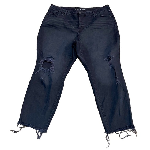Old Navy High Rise Curvy O.G. Straight Black Distressed Denim Plus Women Size 20 - Picture 1 of 12